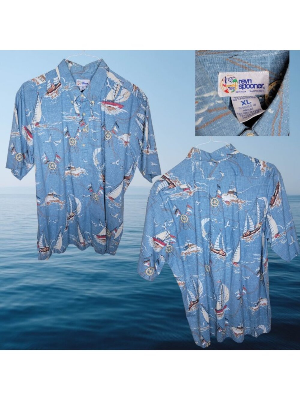 Reyn Spooner Shirt button down Vintage Mens XL Reverse Print Nautical Sailing